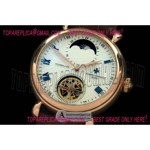 Vacheron Constantin Malte Tourbillon/Moon Phase Rose Gold Leather White Asian Auto 2813 Replica Watches