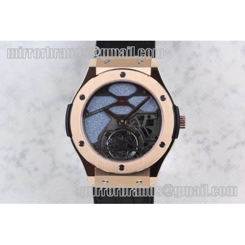 Hublot Classic Fusion Tourbillon 45mm TF Best Edition RG Blue Skeleton Dial on Black Gummy Strap A23J