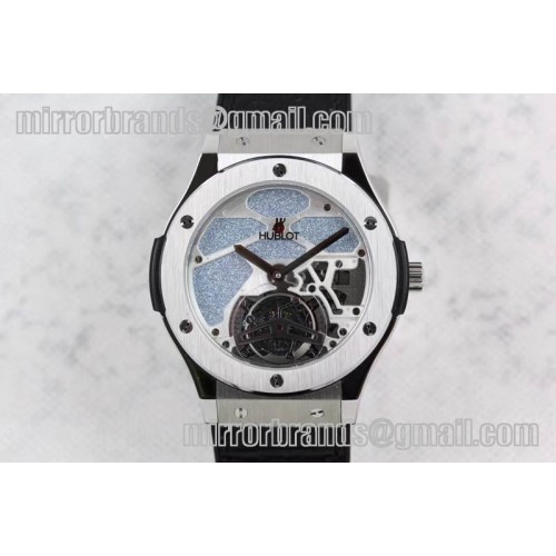 Hublot Classic Fusion Tourbillon 45mm TF Best Edition SS Blue Skeleton Dial on Black Gummy Strap A23J
