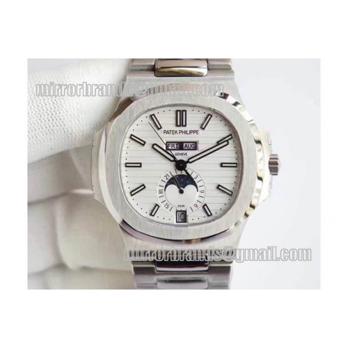 Patek Philippe Ref. 5726 Nautilus Complicated SS White Textured Dial on SS Bracelet A324