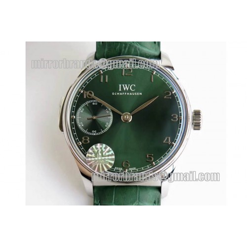 IWC Portuguese SS IW5242 YLF Green Dial Silver Makers on Green Leather Strap A95290