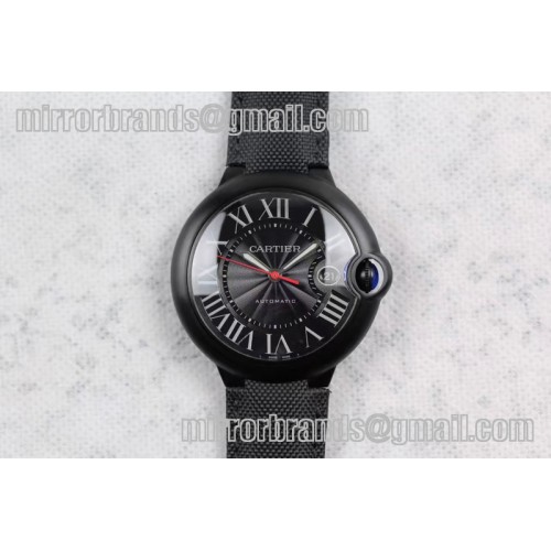 Cartier Ballon Bleu 42mm DLC Best Edition Black Dial on Black Nylon Leather Strap A2824