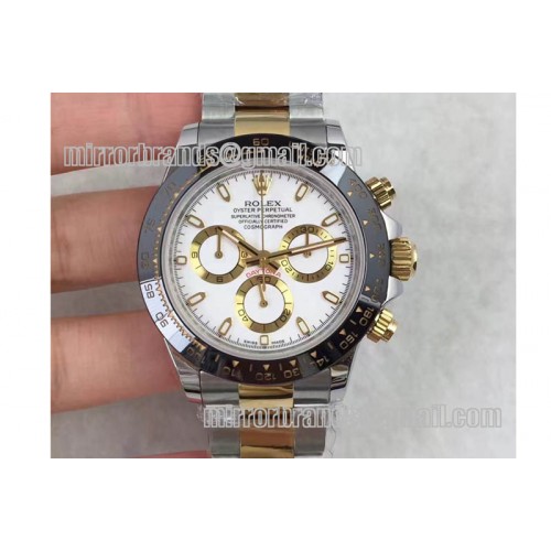 Rolex Daytona JH 1:1 Best Edition Black Ceramic Bezel White Dial on SS/YG Bracelet A4130