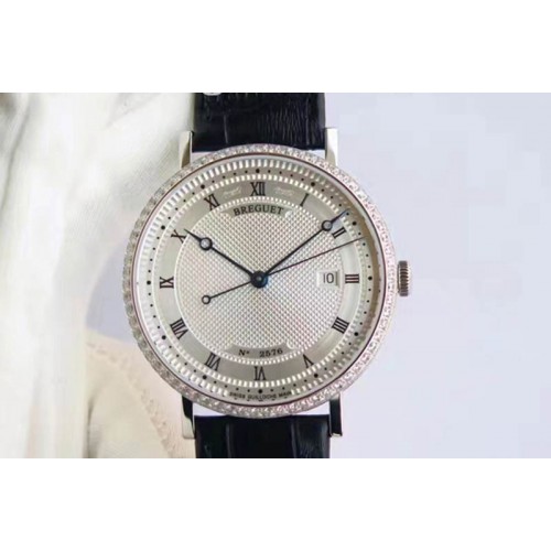 Breguet Classique 5177 SS White Textured Dial Diamonds Bezel A2892