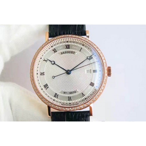 Breguet Classique 5177 RG White Textured Dial Diamonds Bezel A2892