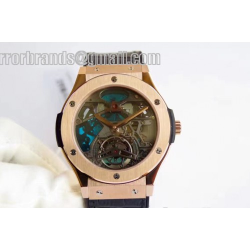 Hublot Classic Fusion Manual Tourbillon 45mm RG TF Best Edition Black/Blue Skeleton Dial