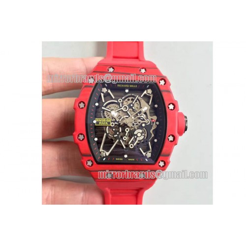Richard Mille RM035-2 Red Forge Carbon Black Inner Bezel Skeleton Dial on Red Rubber Strap MIYOTA9015