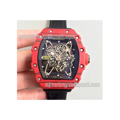 Richard Mille RM 035-2 Red Forged Carbon Black Inner Bezel Skeleton Dial on Black Nylon Strap MIYOTA9015