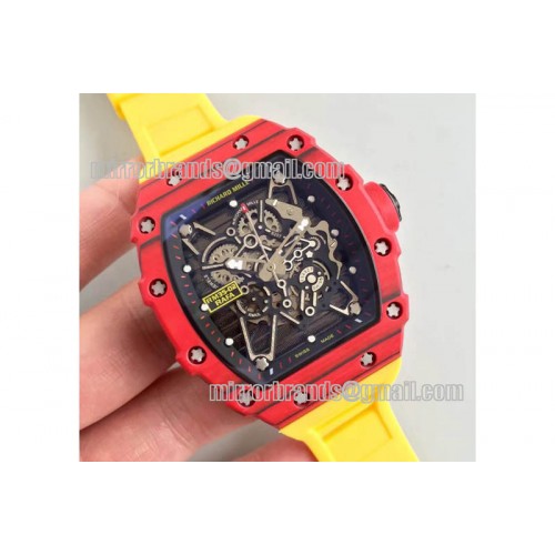 Richard Mille RM 035-2 Red Forged Carbon Black Inner Bezel Skeleton Dial on Yellow Rubber Strap MIYOTA9015