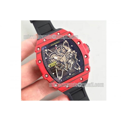 Richard Mille RM035-2 Red Forge Carbon Black Inner Bezel Skeleton Dial on Black Rubber Strap MIYOTA9015