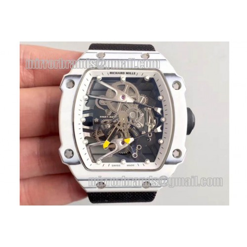 Richard Mille RM027-02 Rafael Nadal White Forge Carbon Bezel Skeleton Dial White Markers on Black Nylon Strap 6T51