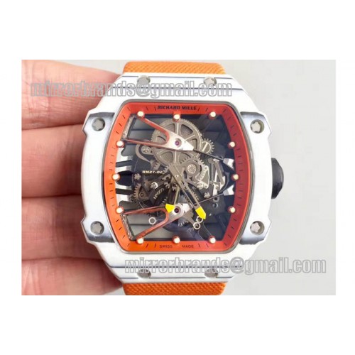 Richard Mille RM027-02 Rafael Nadal White Forge Carbon Bezel Skeleton Dial on Orange Nylon Strap 6T51