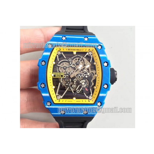 Richard Mille RM35-01 Rafa Blue Forge Carbon Yellow Inner Bezel Skeleton Dial