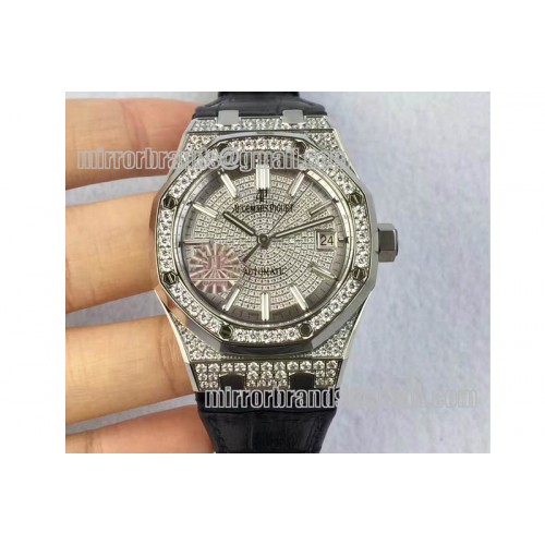 Audemars Piguet Royal Oak 37mm 15450 SS Full Paved Diamonds JF 1:1 Best Edition