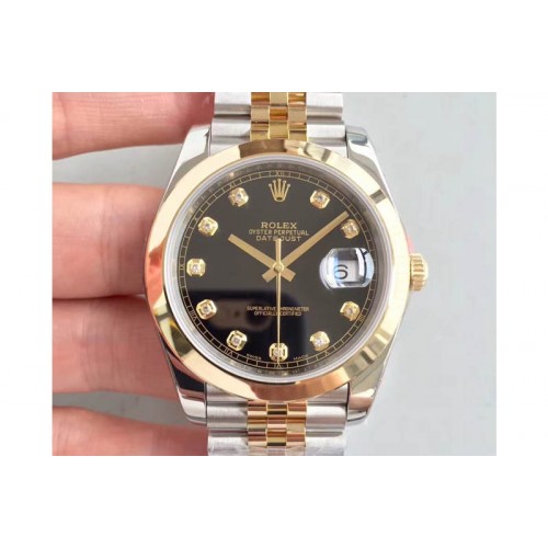 Rolex DateJust 41 126303 Noob YG Wrapped Black Dial Diamond Marker Jubilee A3235