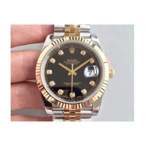 Rolex DateJust 41 126333 Noob YG Wrapped Black Dial Diamonds Markers Jubilee A3235