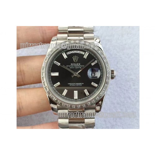 Rolex Day-Date 40mm 228239 Diamond Bezel SS Black Dial President A3255