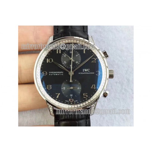 IWC Portuguese IW3714 Diamond Black Dial on Black Leather Strap A79350 (Slim Movement) IWC Portuguese IW3714 Diamond Black Dial on Black Leather Strap A79350 (Slim Movement)