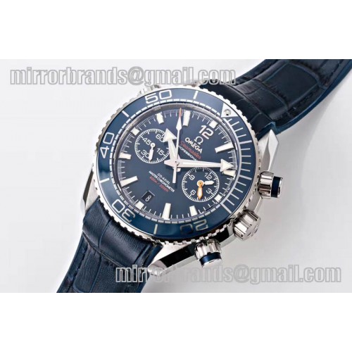 Omega Planet Ocean Master Chronometer Chrono SS Blue Dial on Blue Leather Strap A9900