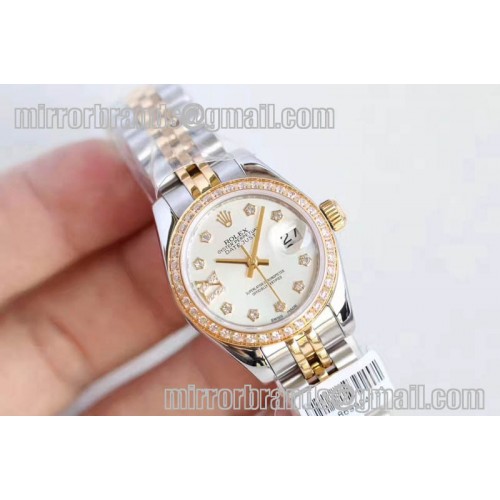 Ladies Rolex DateJust YG/SS White/Black/Gold Dial Diamond Bezel Jubilee Bracelet ETA2671