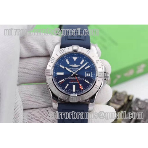 Breitling Avenger GMT SS GF 1:1 Blue Sticks Marker Dial on Rubber strap A2836