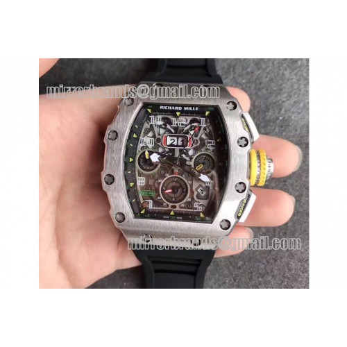 Richard Mille RM11-03 SS Chrono Black Inner Bezel Skeleton Dial on Black Rubber Strap A7750