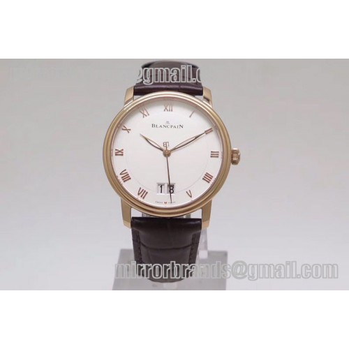 Blancpain Villeret Grande Date RG Case White Dial On black leather Strap