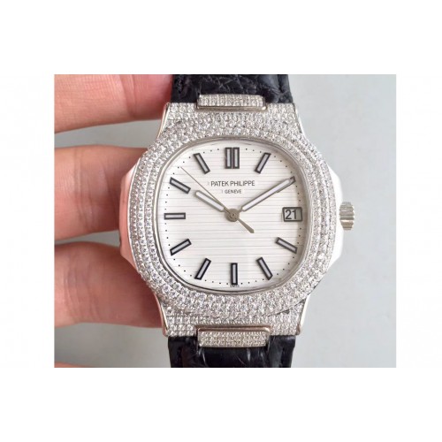 Patek Philippe Nautilus Jumbo 5711 MKF White Textured Dial Diamond Bezel