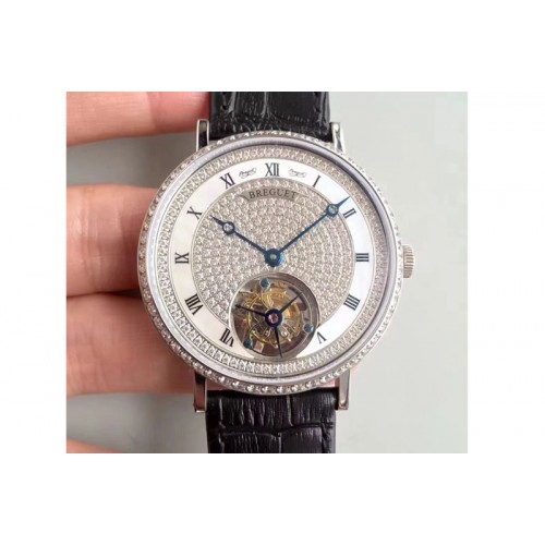 Breguet Jubilee Tourbillon 5 Days SS White Full Paved Diamonds Dial