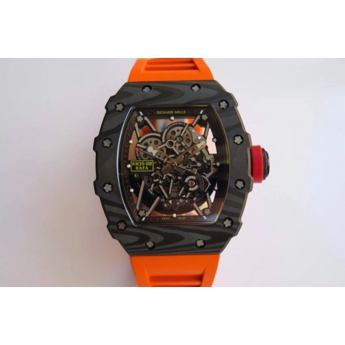 Richard Mille RM035-02 Rafael Nadal Forge Carbon Titanium Case Red Button Orange Rubber Strap