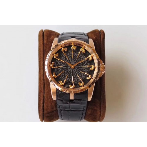 Roger Dubuis Excalibur RDDBEX0495 RG Black Dial on Black Leather Strap