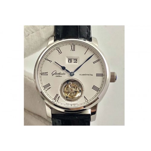 Glashutte Senator Meissen Tourbillon Big Date SS White Dial