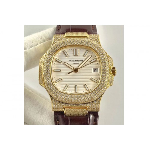 Patek Philippe Nautilus Jumbo 5719 YG MKF White Textured Dial Diamond Bezel