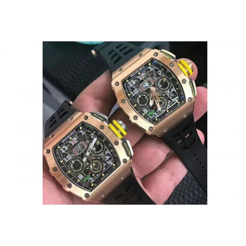 Richard Mille RM011 RG Chronograph RG Case KVF 1:1 Best Crystal Skeleton Dial A7750