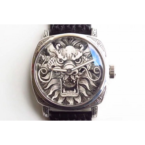 Panerai Radiomir 47mm Solid Silver Engraved Case Chrome Heart Dragon Dial