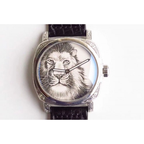 Panerai Radiomir 47mm Solid Silver Engraved Case Chrome Heart Lion Dial