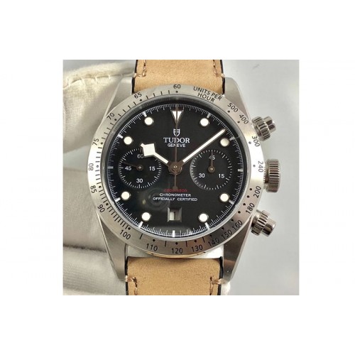 Tudor Heritage 79530 SS Silver Bezel Best Edition Black Dial on Leather Strap A7750