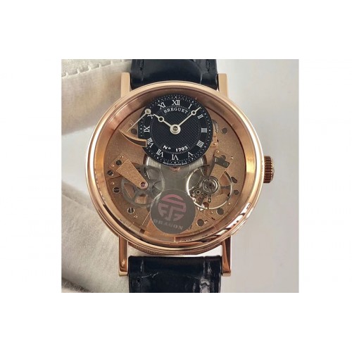 Breguet Tradition 7057BR/G9/9W6 RG Real PR SF 1:1 Best Edition Gold Skeleton Dial on Black Leather Strap A507