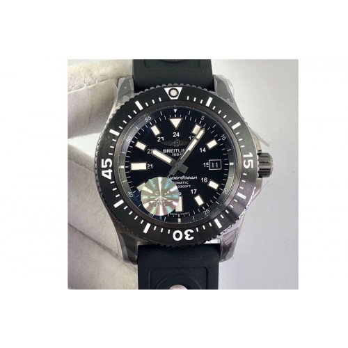 Breitling SuperOcean M17393 DLC GF 1:1 Best Edition Black Dial on Black Rubber Strap A2824