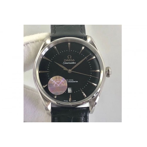 Omega Seamaster Chronometer SS Best Edition Black Dial On Blue Leather Strap A8800