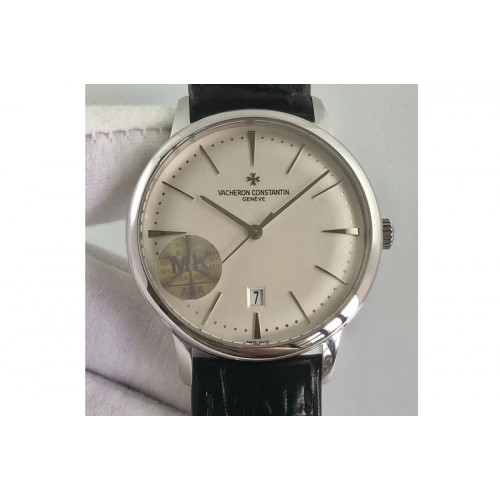 Vacheron Constantin Patrimony 85150 SS MKF 1:1 Best Edition Silver White dial on Black Leather MIYOTA 9015 to Cal.2450SC