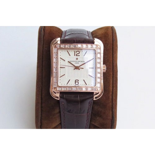 Vacheron Constantin Historiques 86300 RG GSF 1:1 Best Edition White dial Diamond Bezel on black leather strap MIYOTA9015