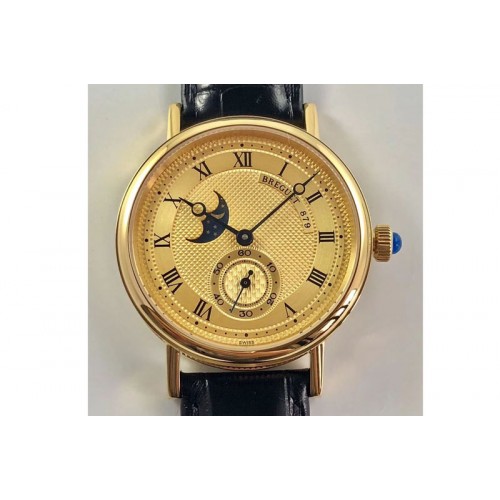 Breguet Classique 4396 Complicated YG Gold Textured Dial Leather Strap Cal.5165R