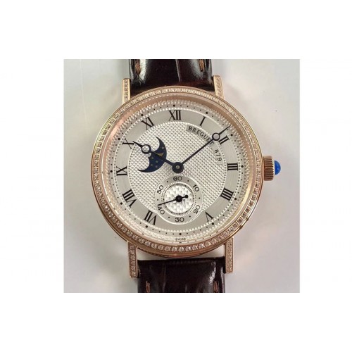 Breguet Classique 4396 Complicated RG Diamond Bezel White Textured Dial Leather Strap Cal.5165R