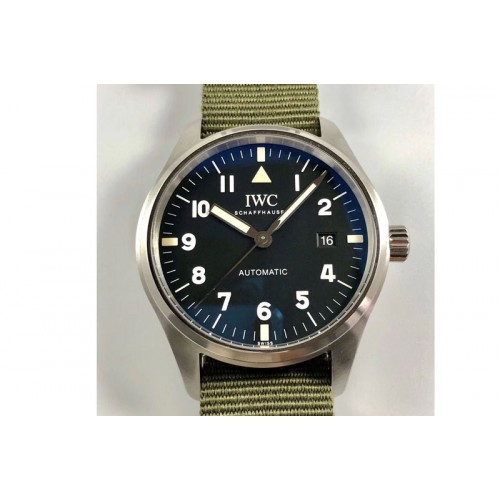 IWC Pilot Mark SS MKF 1:1 Best Edition Black Dial A2892 on Green Nylon Strap