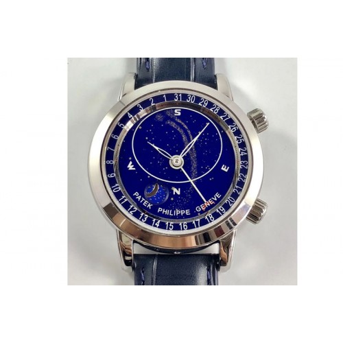 Patek Philippe 6102P Moon SS Blue Dial on Blue Leather Strap A240