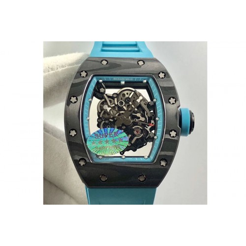 Richard Mille RM055 Carbon Case KVF Best Edition Carbon Bezel Skeleton Dial Blue Crown on blue Rubber Strap MIYOTA8215
