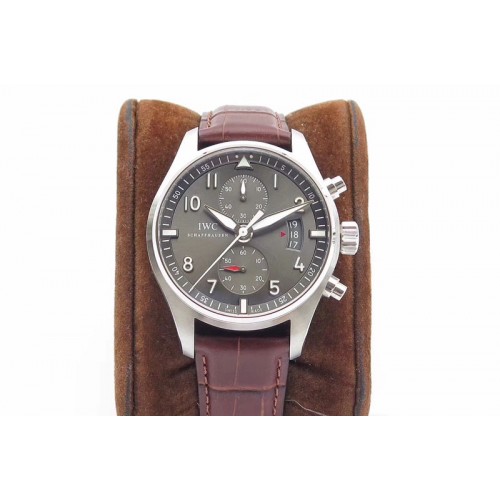 IWC Pilot Chrono SS IW387809 ZF 1:1 Best Edition Silver Dial on Leather Strap A7750