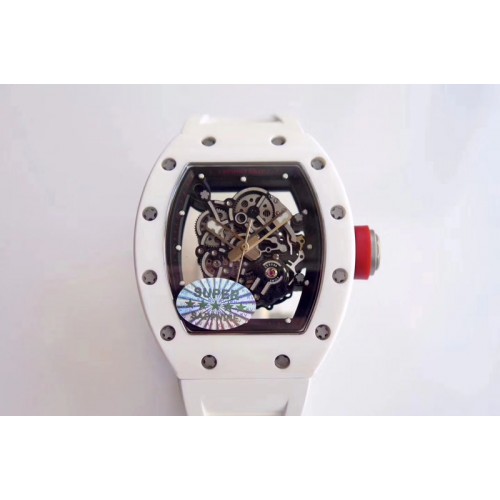 Richard Mille RM055 Real White Ceramic Case KVF Best Edition Skeleton Dial Red on White Rubber Strap MIYOTA8215