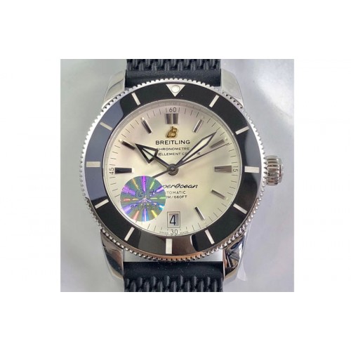 Breitling SuperOcean 42mm AB2010 SS GF 1:1 Best Edition White Dial Black Ceramic Bezel on Black Rubber strap B20
